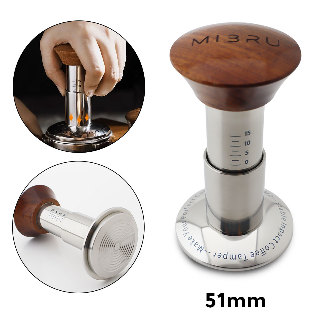 COFFEE FINE LEVEL CALIBRATED KNOCK FORCE THREADED TAMPER 51MM
