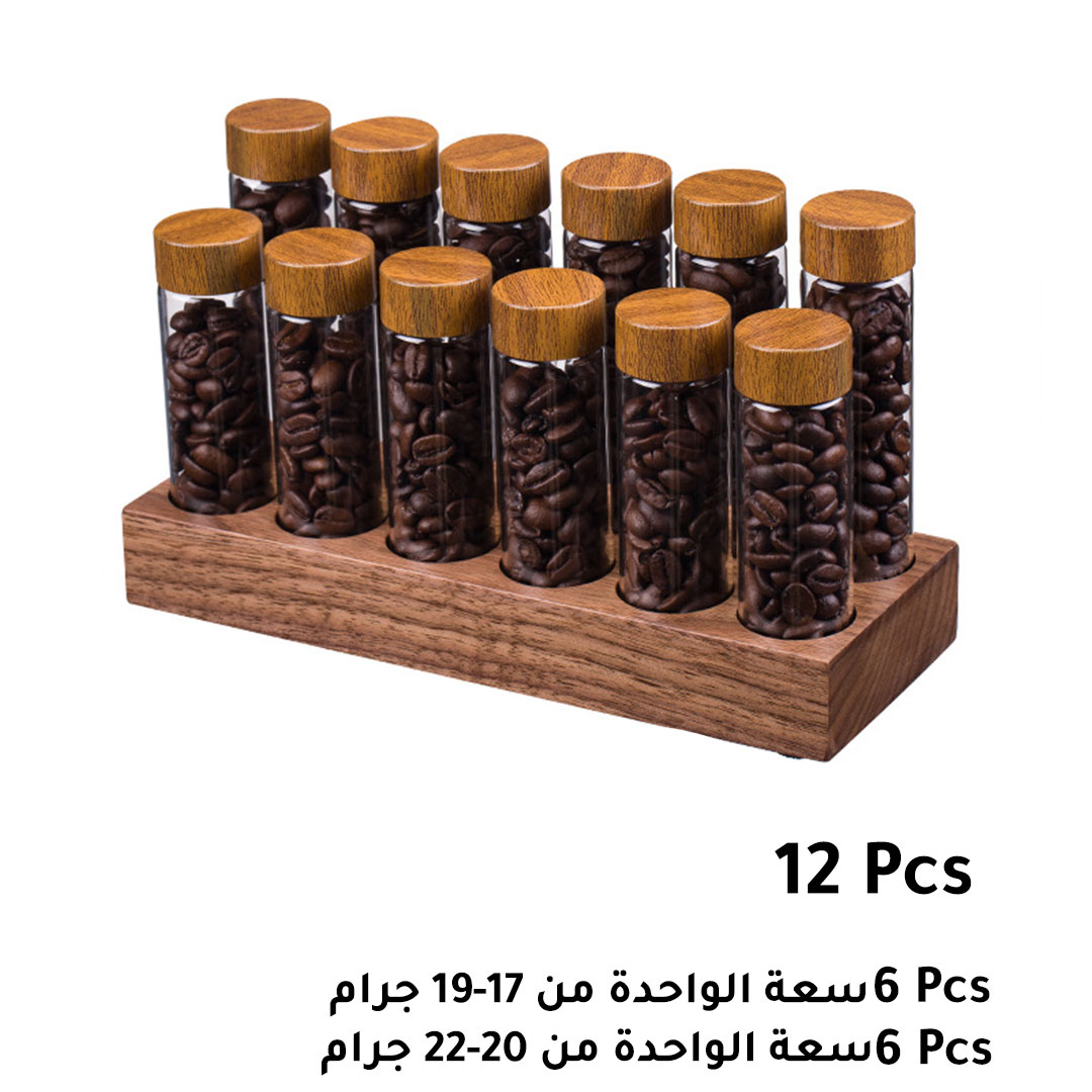Coffee single dose bottles set 12pcs with wood base