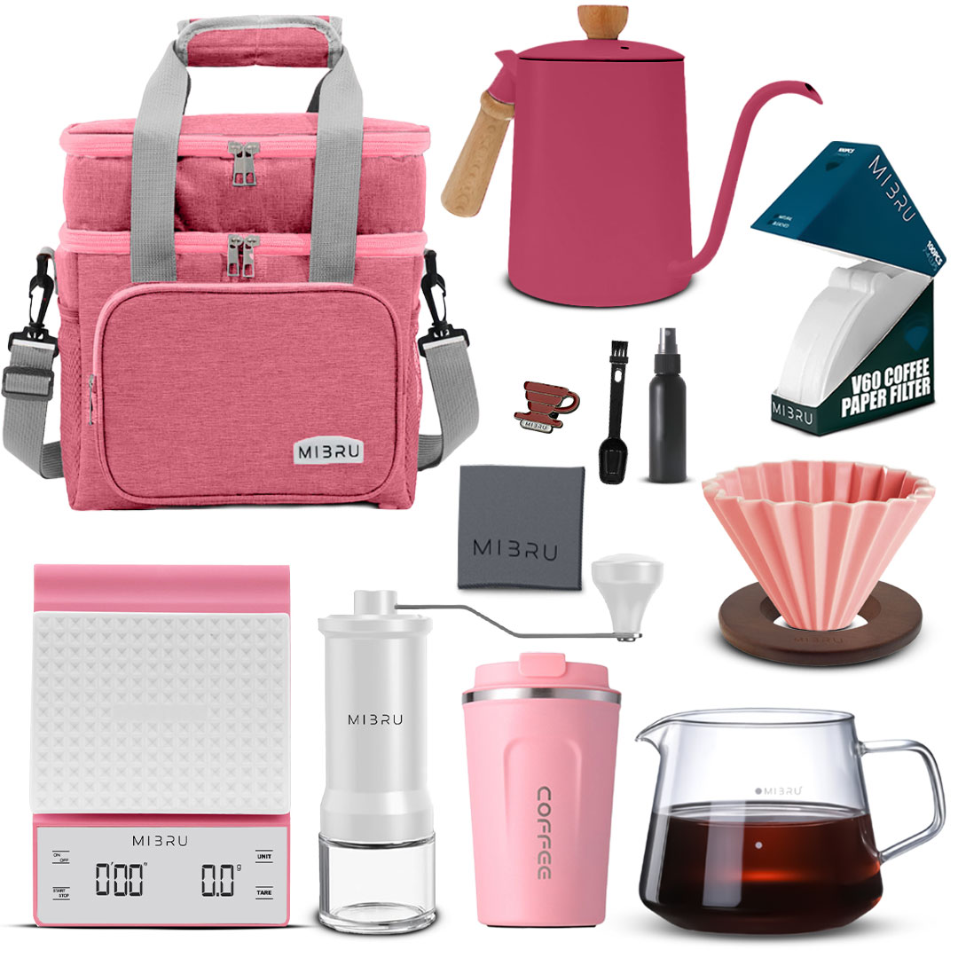 Bag drip coffee maker  set 9 in 1 pink color