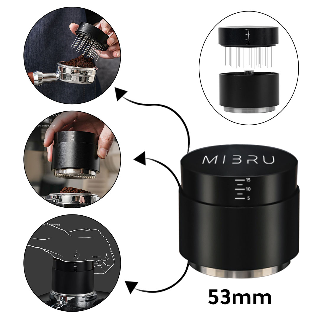 Coffee leveled ripple tamper with needle distributer 53mm