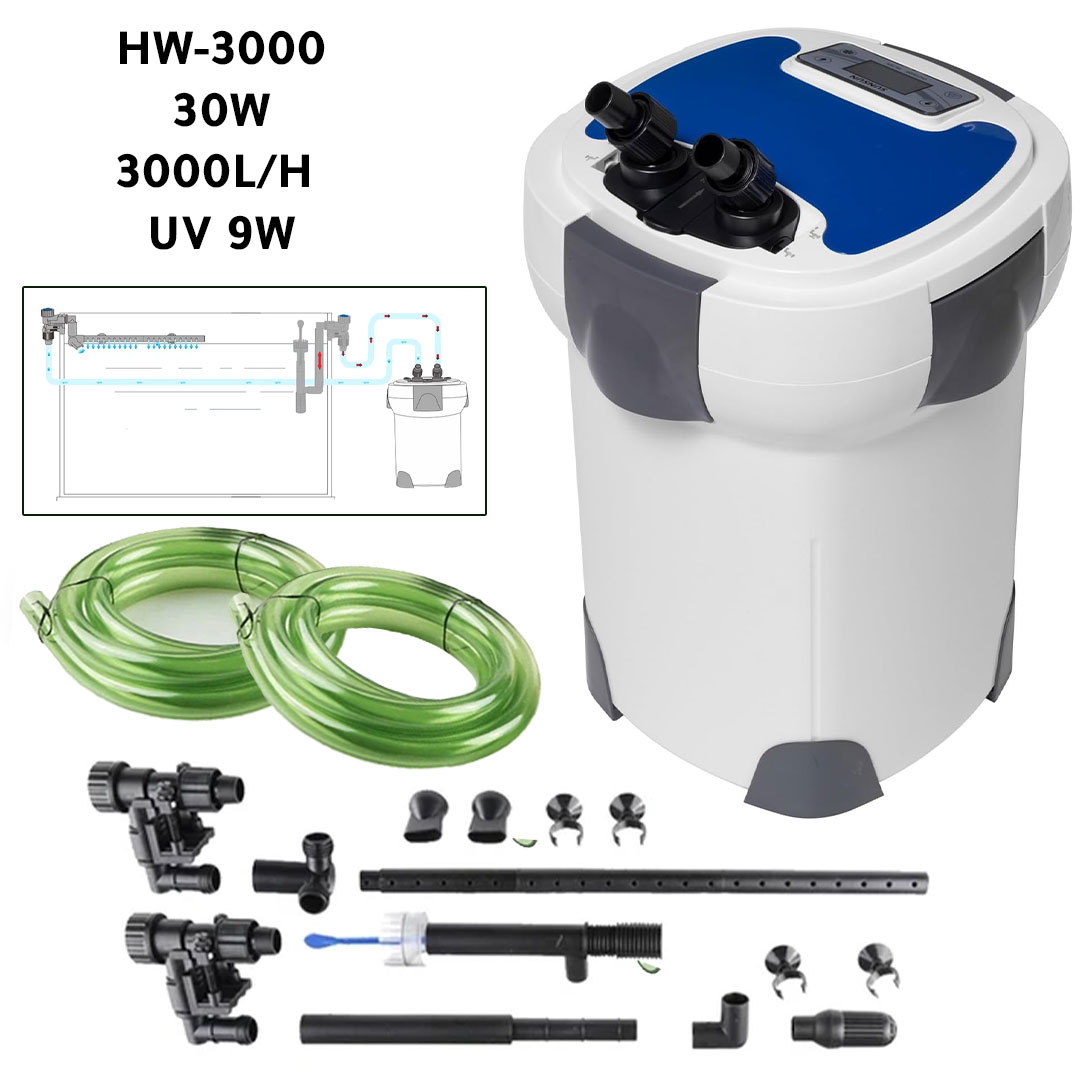 Aquarium canister filter adjustable flow 1200-3000 L/H 10-30W with UV 9W sunsun HW-3000