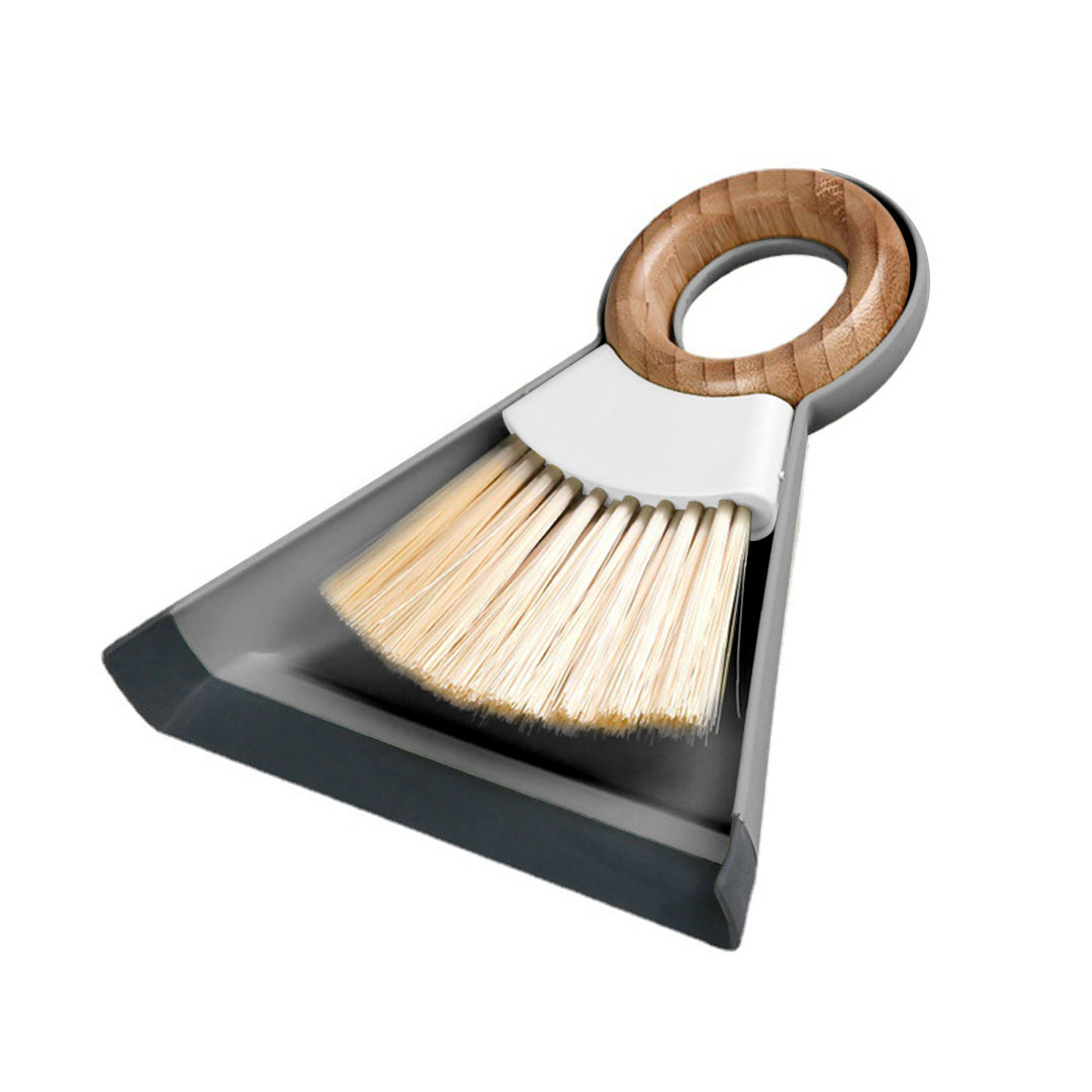 Coffee table cleaning brush wooden ring gray