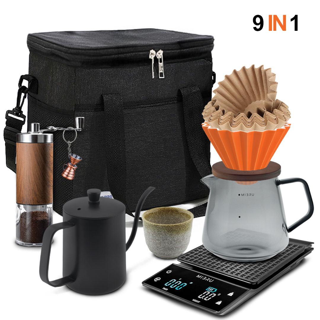 Drip coffee maker set 9 in 1 with black bag