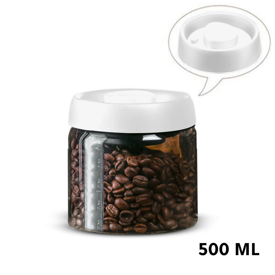 Coffee beens glass container with air valve 500ml white