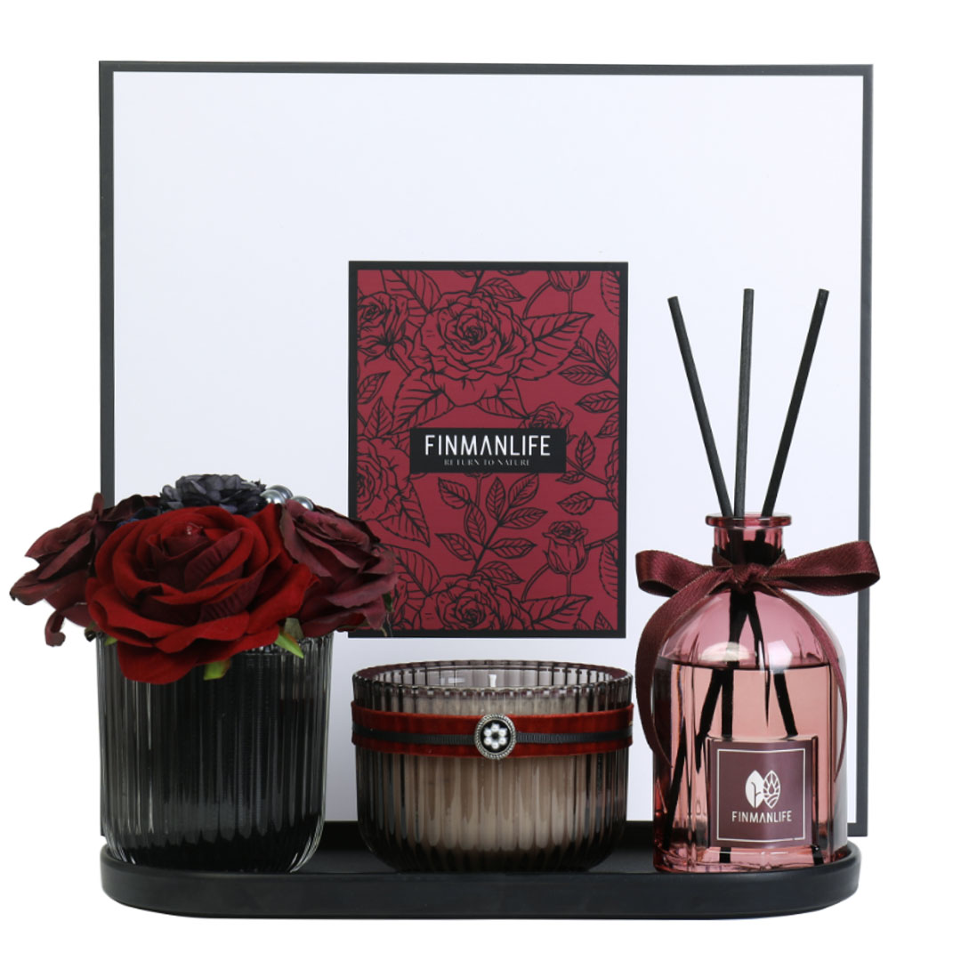 Gift set of candle flowers and aroma diffuser FMTH-1008A