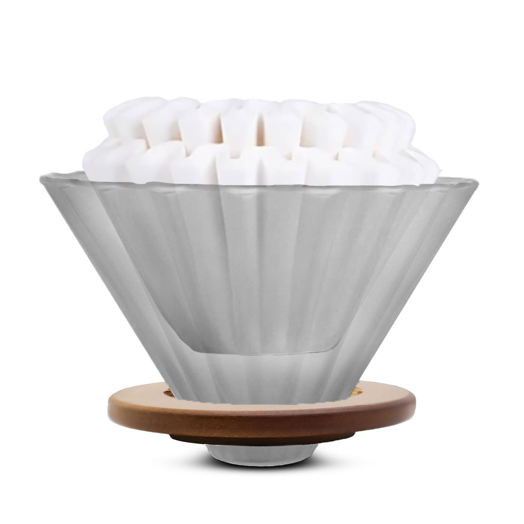 Coffee glass dripper v01 155mm with black wood ring  with 30pcs filter