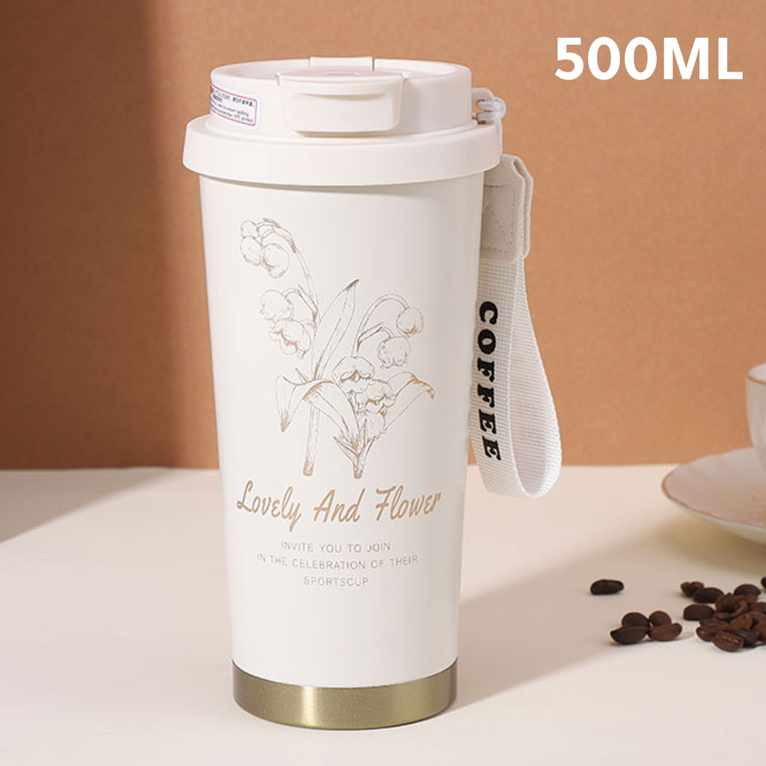 كوب حافظ للحرارة من الاستانليس ستيل سعة 500مل ابيض