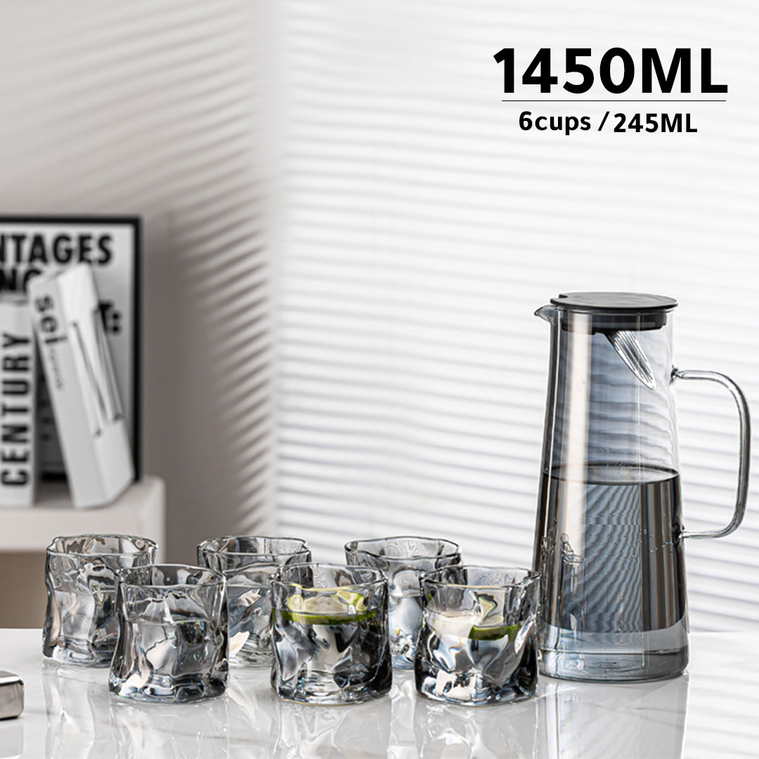 Glass set jug with 6 cups silver K-582