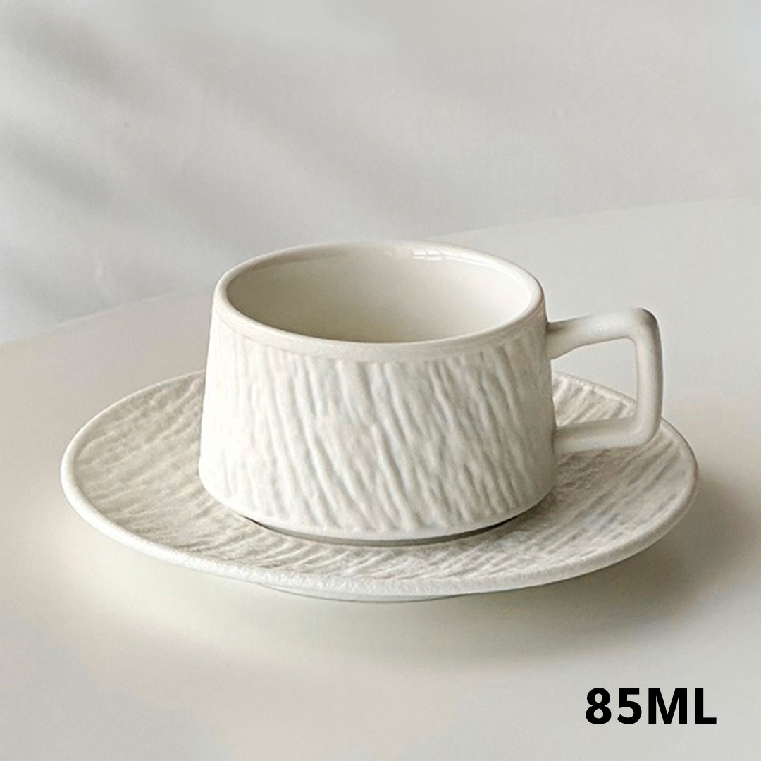 كوب اسبريسو سيراميك 85 مل مع صحن لون ابيض