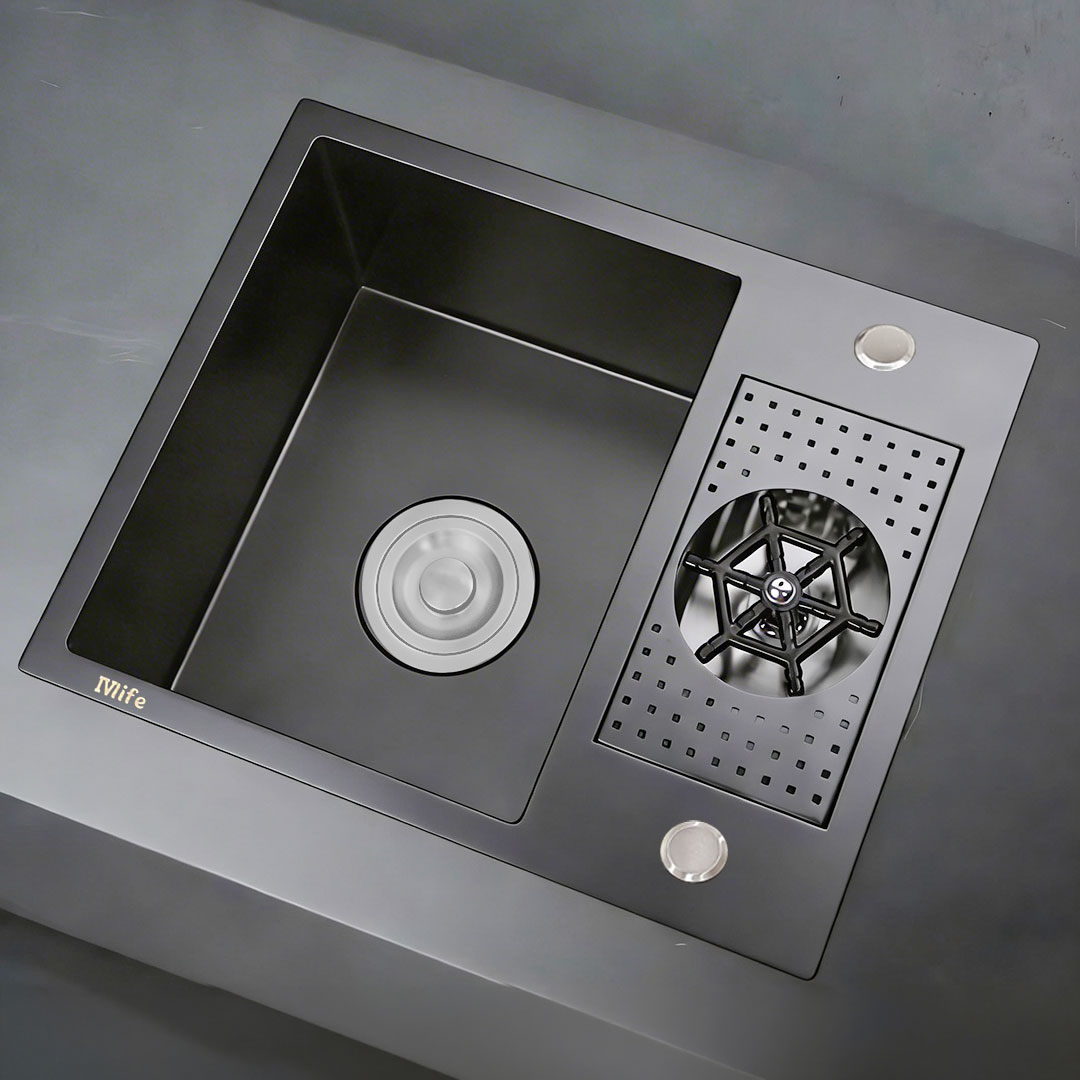 Coffee bar sink with rinser 50X40 nano Black without faucet