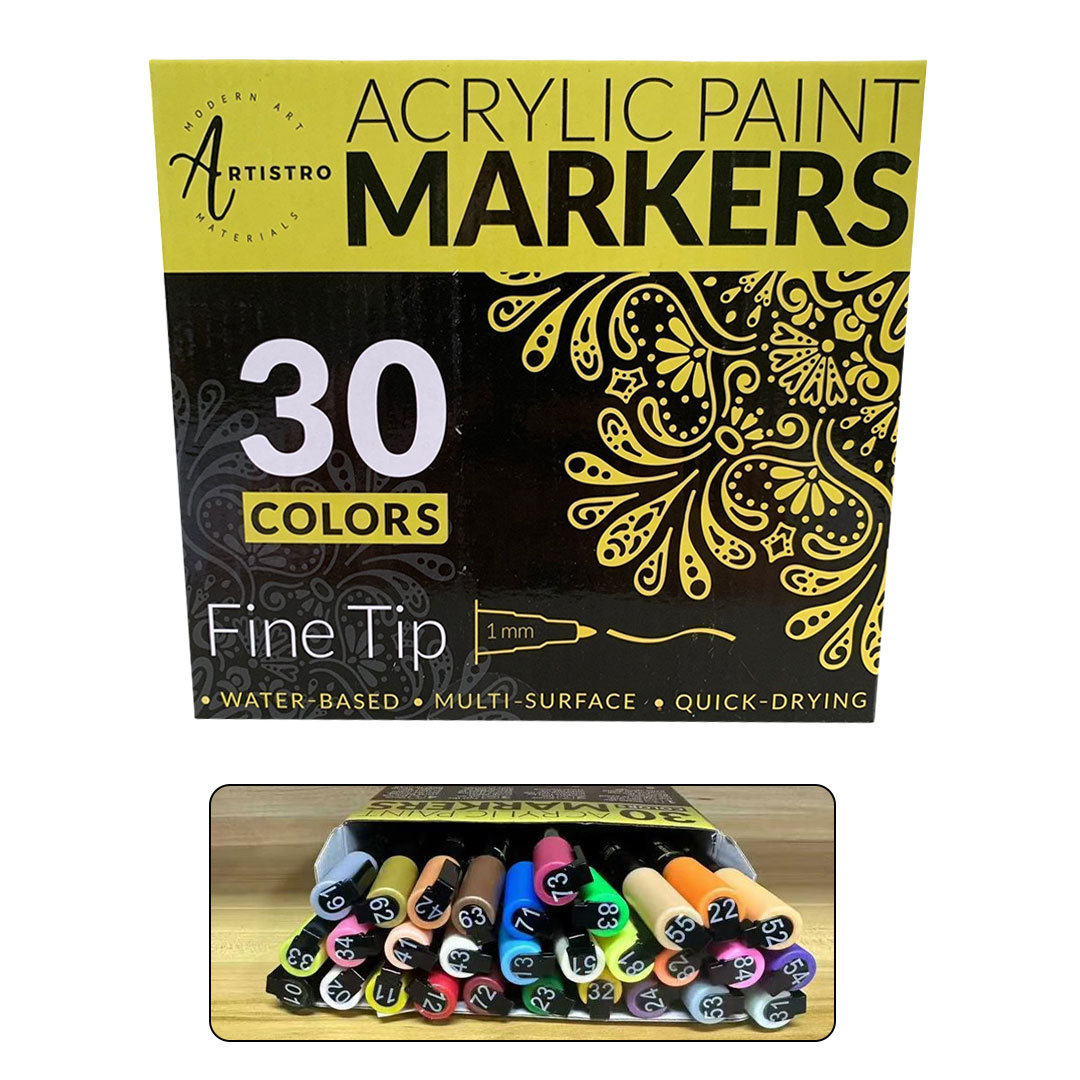 مجموعة من 30 لون اكريليك بثباتية عالية مناسبة للرسم على الاكواب
