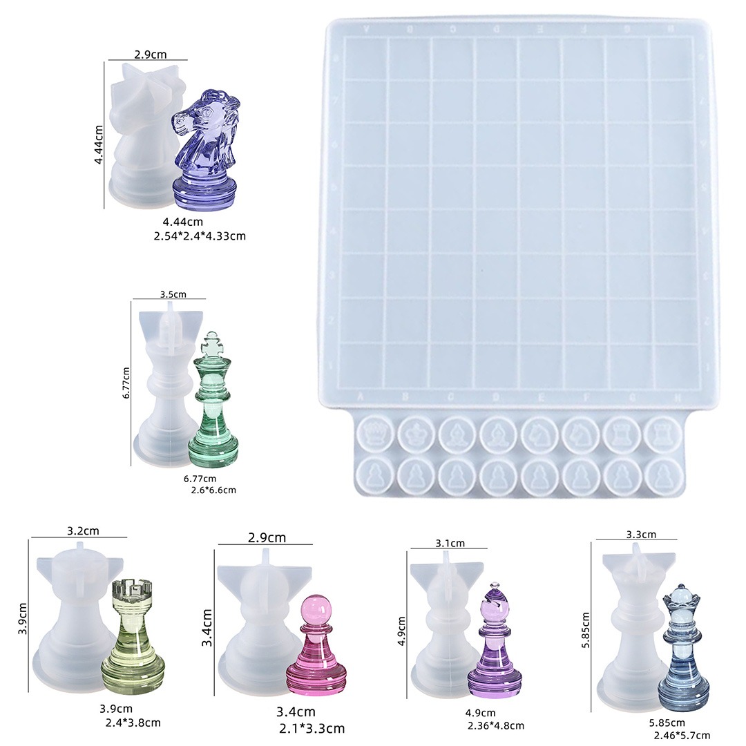 Silicone mold set for making resin chess sets