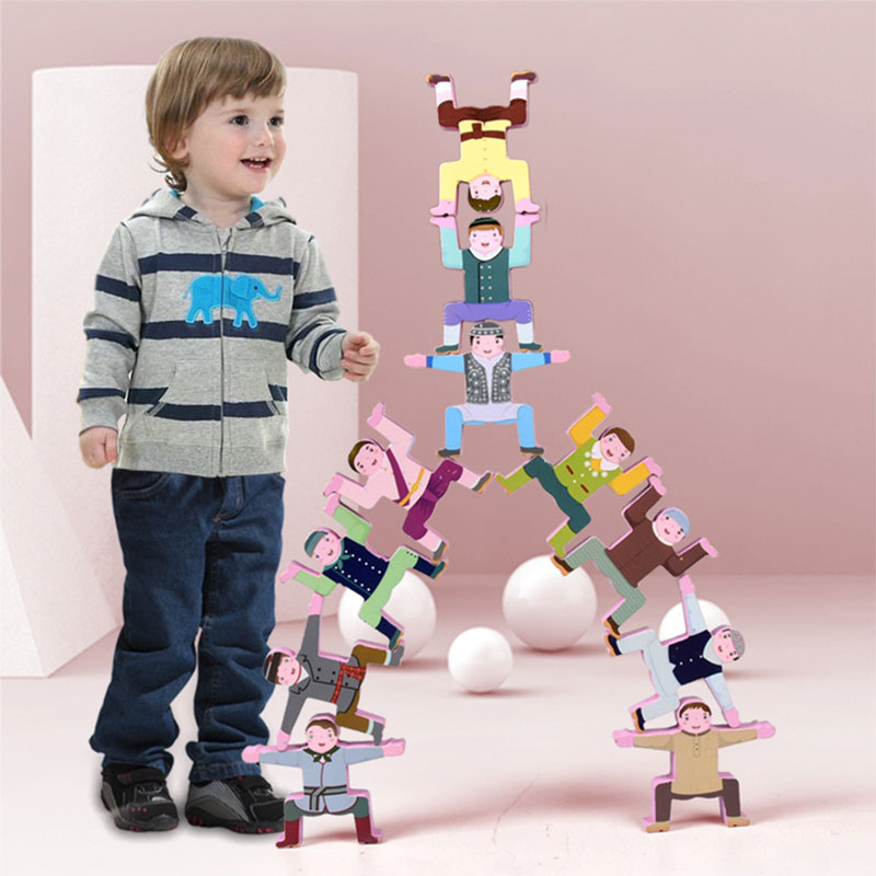 wooden balanced building block toy set of characters kt-030