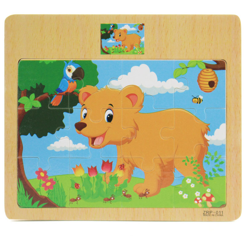 12 pieces wooden puzzle for kids in the shape of a little bear kt-040