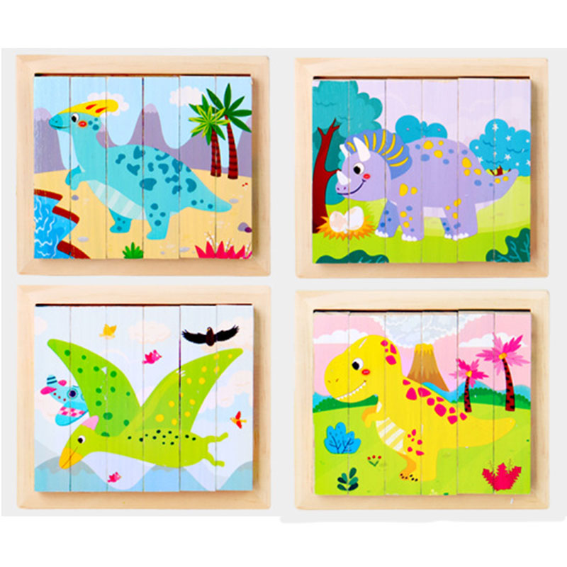 Educational wooden toy 4 pictures in 1 in the shape of dinosaurs kt-047
