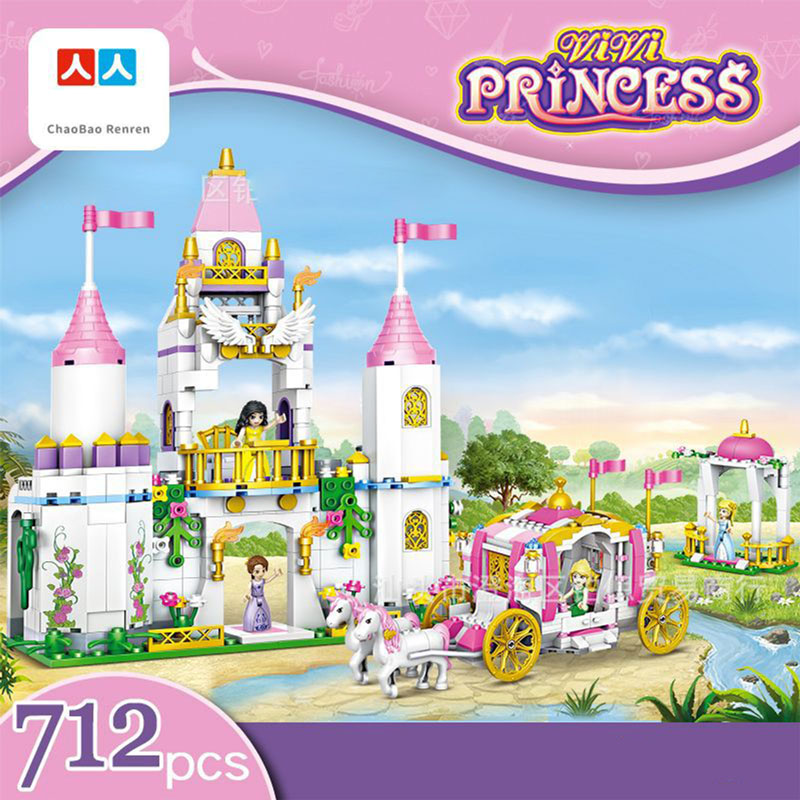 Educational blocks toy for children pink fantasy castle 712 pieces kt-081