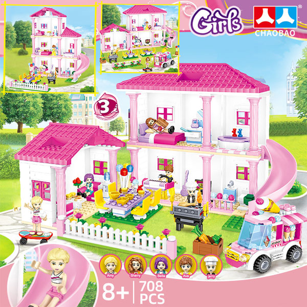 Educational cube game for children in the form of a villa with five characters kt-091