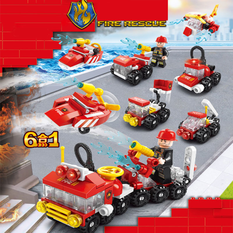 لعبة مكعبات تعليمية للأطفال على شكل عربة إطفاء  6 في 1  KT-116-KR110198