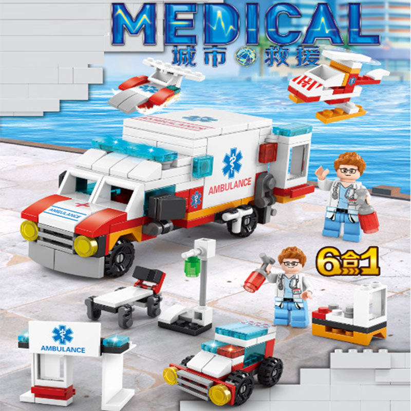 لعبة مكعبات تعليمية للأطفال على شكل سيارة اسعاف  6 في 1  KT-117-KR110199