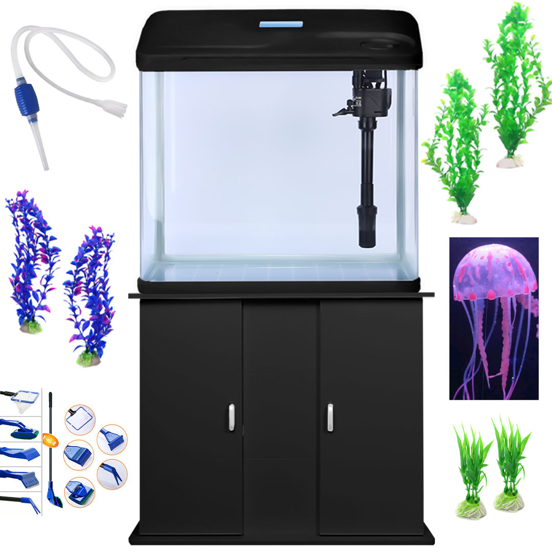 Aquarium with light and 9X accessories and table 80x34x52 115L black-KR120166