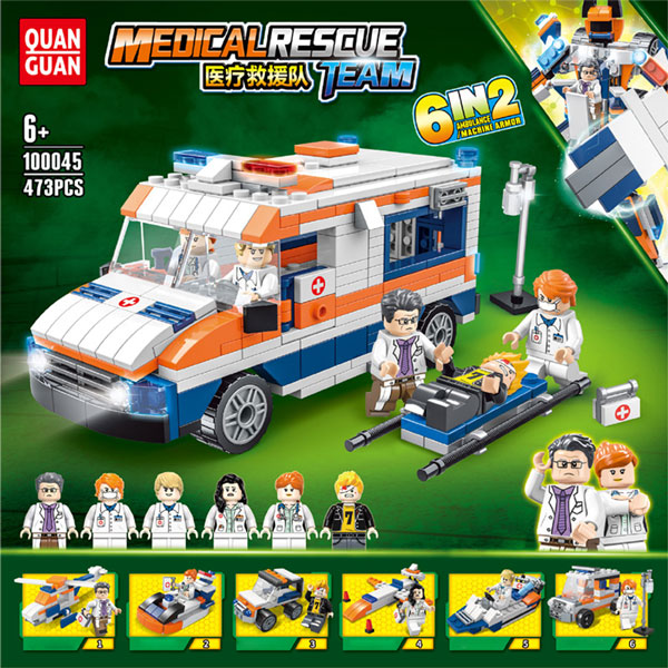 Kt-024 a game of building blocks with characters in the shape of an ambulance