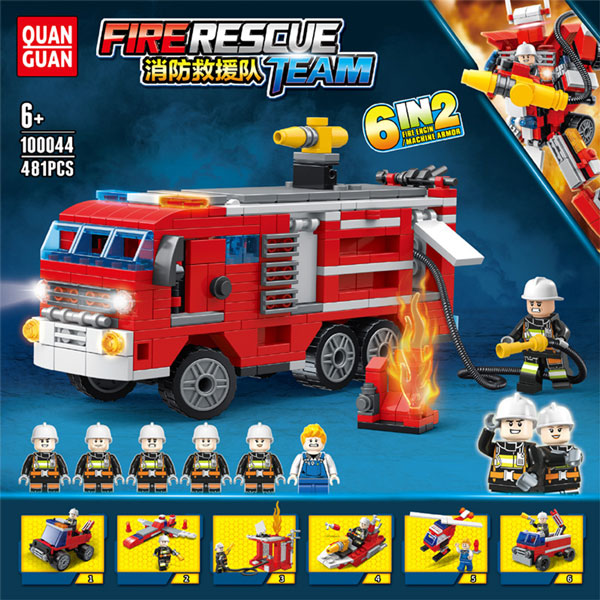 KT-025 لعبة تركيب مكعبات مع شخصيات على شكل سيارة إطفاء الحريق-KR110107