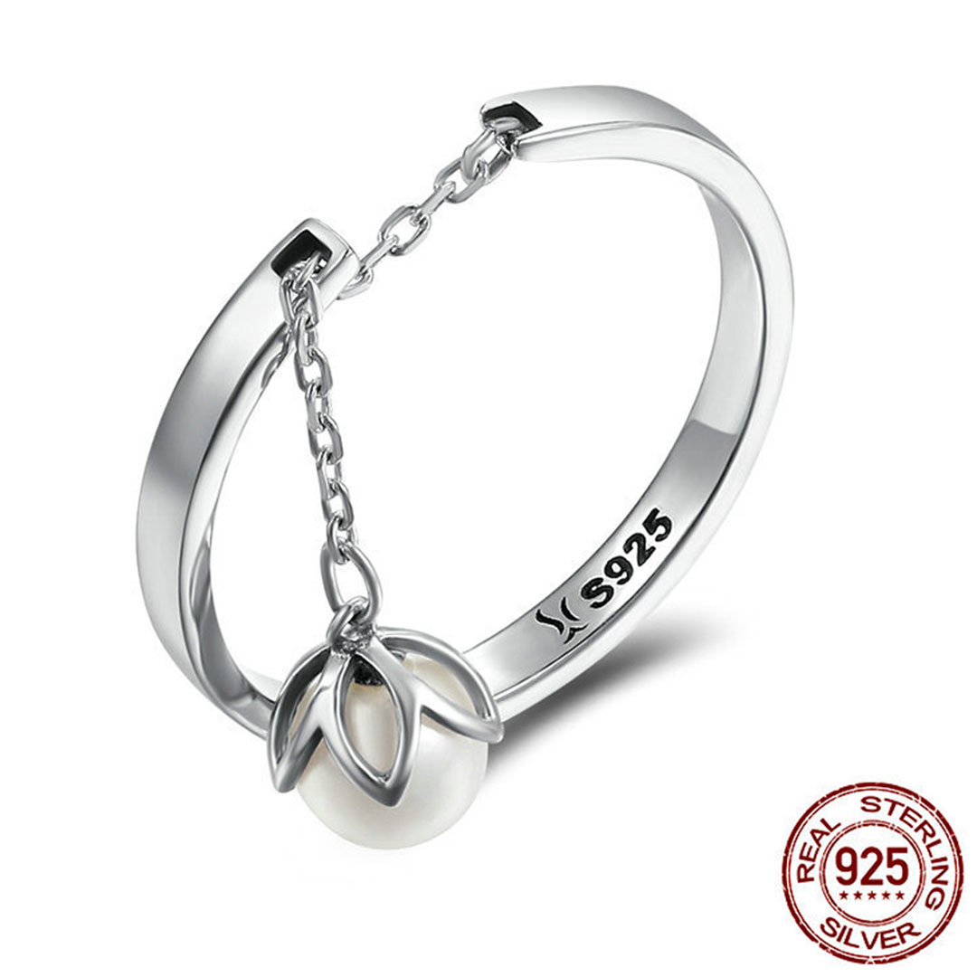 A gynecological ring inlaid with sinks and artificial pearls made of Australian silver S925 easily adjustable