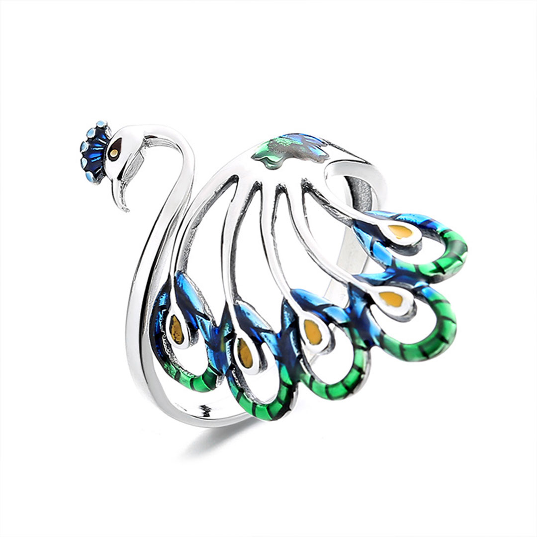 S925 S925 Silver Ring in a colored peacock adjustable size