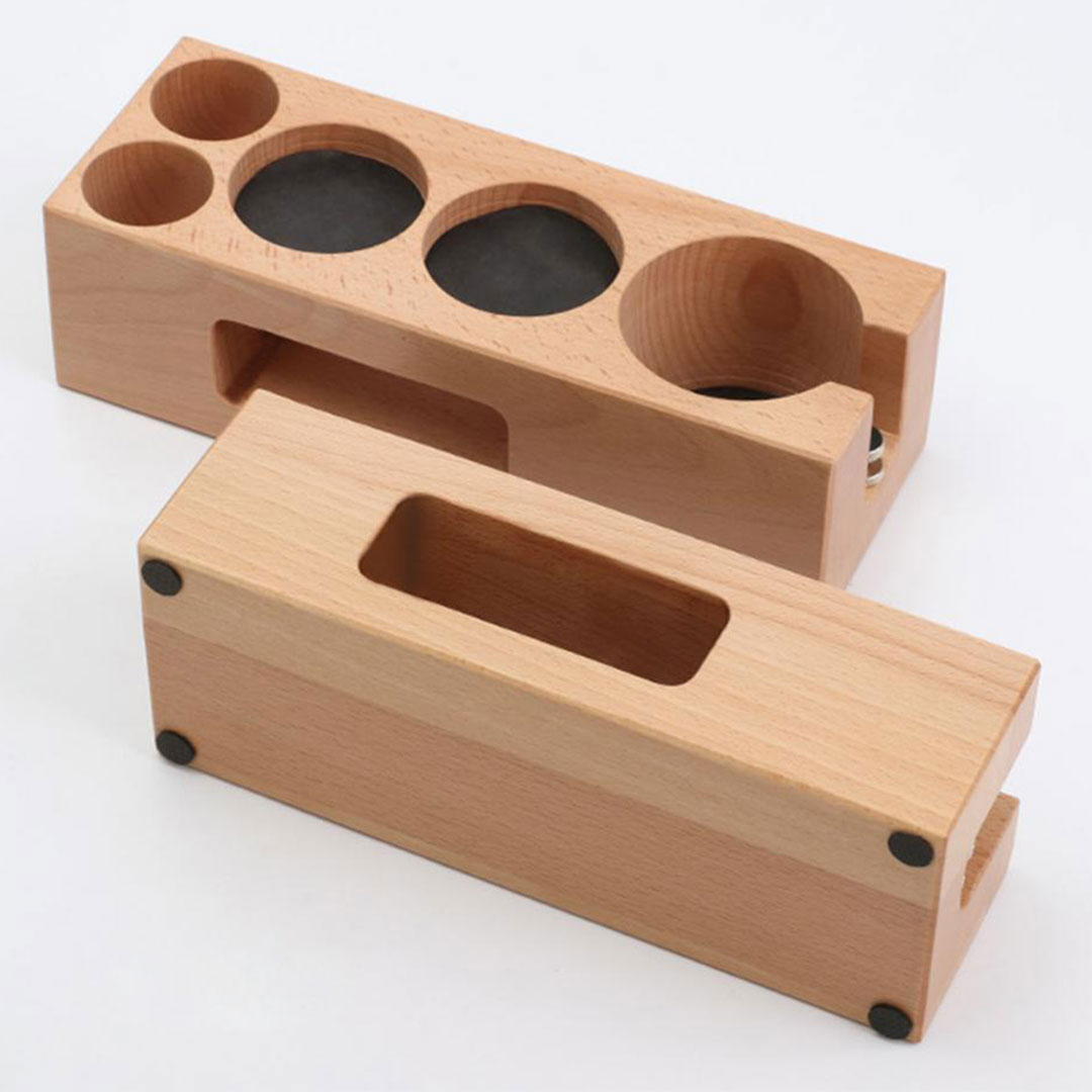 Coffee wooden tamping base and accessories holder multi-size
